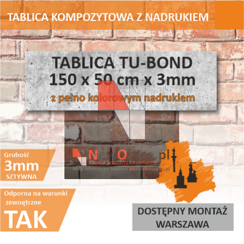 Tablica reklamowa  zewnętrzna 100x50 cm z kolorowym nadrukiem | kompozytowa Dibond + Montaż Warszawa